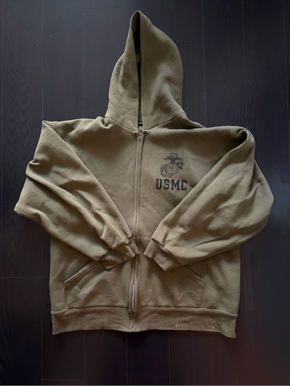 Scott Olive Green USMC Full-Zip Hooded Sweater